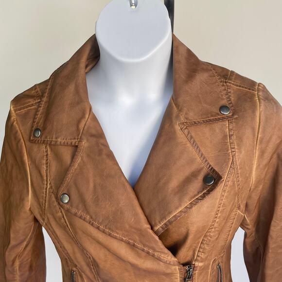 MAX STUDIO, SIZE L, BROWN FAUX LEATHER MOTORCYCLE JACKET - Picture 6 of 7